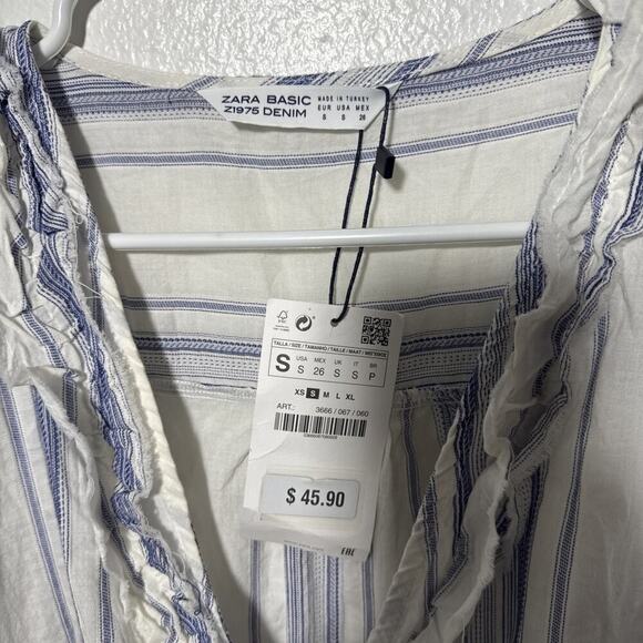 Zara Basic Z1975 Denim Top XS Wrap Front Long Sleeve Elastic Cuff Hem New - Picture 3 of 6